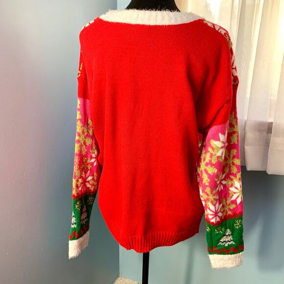 Holiday Time "Merry Christmas" Ugly Christmas Sweater Size Large - Picture 3 of 7